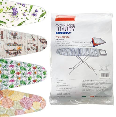 TUOLON Copriasse da Stiro 50 x 140 cm Triplo Strato Telo Universale per Ferri a Vapore Pratico e Morbido Copri ASSE da Stiro Telo con Elastico Copertina Colori Assortiti Made in Italy