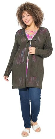 Ulla Popken Chaqueta de Punto, Punto Calado, Oversize, Escote en V Gris Oliva 54+ 829032200-54+