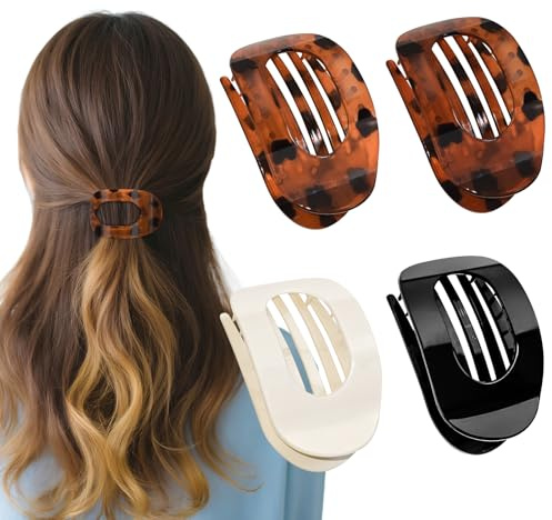 Tizanfenor Flat Hair Claw Clips for Women's Thick Curly Hair (4 PCS), Curved Strong Hold, Non Slip Design for Women and Girls (Styles A)