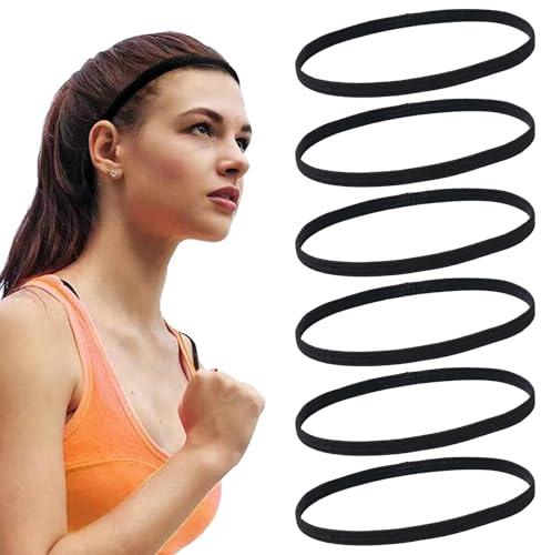 6 fasce elastiche per capelli per uomo e donna, per sport, per bambini, antiscivolo, per fronte, fascia per capelli, sport, calcio, yoga, corsa, fitness, colore nero