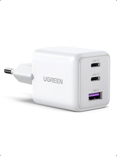 UGREEN Zapix Cargador USB C 30W Enchufe iPhone Carga Rapida de 3 Puertos GAN II Compatible con iPhone 17 Pro MAX Air 16 15 14 Galaxy S26 S25 Ultra A56 A16 Pixel 10 9 8 iPad MacBook Air Neo（Bianco