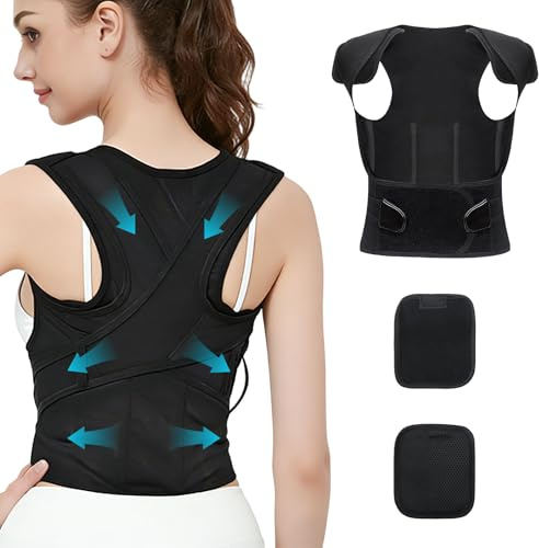 Minnhua Correttore Posturale Spalle Schiena Busto Correttore Posturale Fascia Posturale Spalle e Schiena Raddrizza Schiena e Spalle Supporto Regolabile Donna Uomo Nero M