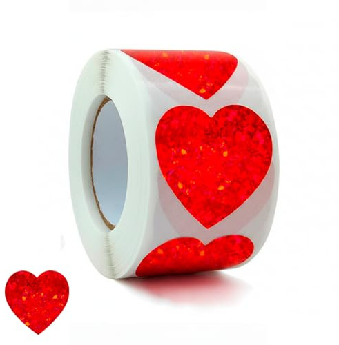 CABLEPELADO - Pegatinas de Corazón en Rollo | 500 Unidades Adhesivas | Diámetro 2,5 cm | Etiquetas para Embalaje y Decoración de Sobres | Tipo 7 | Color Rojo