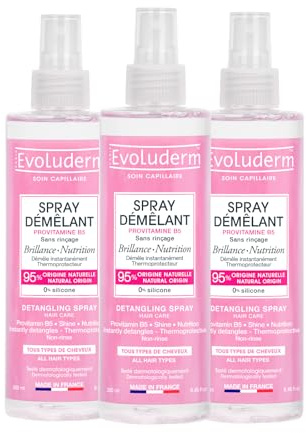 EVOLUDERM - Spray Démêlant Thermo-Protecteur - 250ml - 95% d'Ingrédients d'Origine Naturelle - Lot de 3 x 250ml