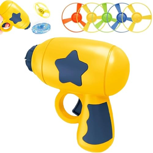 Cat Toy Propeller Launcher, Interactive Flying Disc Launcher Toy with Colorful Flying Propellers Set for Cats & Dogs, Flying Saucer Toys for Kitten Puppy Chasing Training Hunting (Yellow)