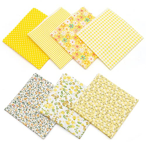 OVBOVA Set di 7 pezzi di cotone quadrati 25 x 25 cm, tessuti gialli per cucito, patchwork e artigianato, pacchetto di tessuto pretagliato per progetti fai da te e quilting