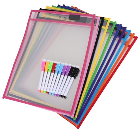 Tacdas Fundas para Bolsillos de Borrado en Seco, (Paquete de 10) Soportes para Tickets de Trabajo de Papel A4, Hojas de Borrado en Seco Reutilizables para Hojas de Trabajo en el Aula