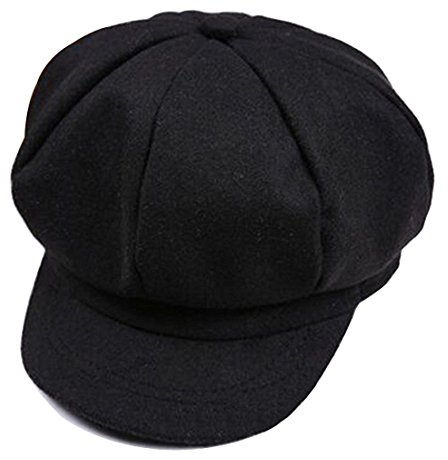 Berretto piatto stile retrò Baker Boy, con visiera, per bambini, cappello invernale Black