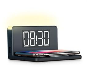 Ksix – Orologio Sveglia, Caricatore Wireless Fast Charge 7,5 W-10 W e Luce Notturna