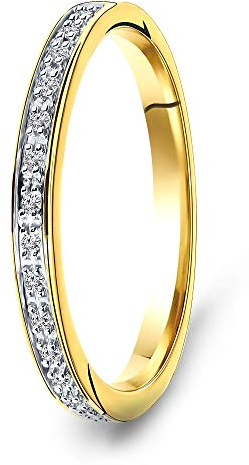 MIORE Bague Femme Bague étérnité avec Diamants 0.05 Ct en Or Jaune 9 Carat / 375 Or, Bijoux