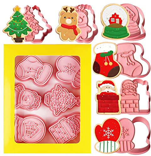 Leesgel Ausstechformen Weihnachten, 6 Stück 3D-Druckbare Weihnachts Keksausstecher Set – Weihnachtsmann/Handschuh/Rentier/Socke/Haus/Weihnachtsbaum, Backformchen Plätzchenformen Kinder Küche Zubehör
