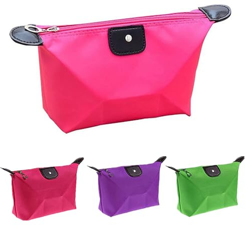 TRIXES 3PCS Small Travel Bag Set – Waterproof Storage and Organiser Pouch for Makeup, Cosmetics, Toiletries, Accessories, Brushes - Hot Pink, Purple and Lime Green