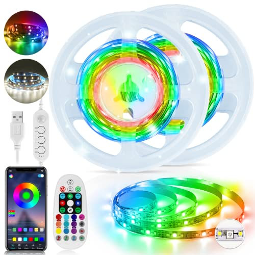 HUEMIHUI LED Strip 2 m, USB Dimmbar Streifen Bewegungssensor, Dream Colour LED Bettlicht mit RF Fernbedienung & App Steuerung, WS2812 & 2835 DIY Strip für Treppen,Schlafzimmer, Kleiderschrank