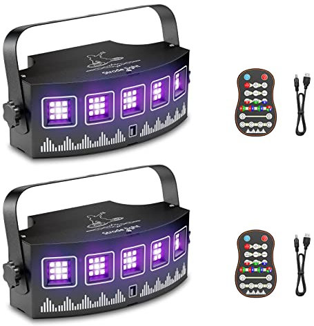 HAKUTA 2 Pack Party Beleuchtung, Stroboskop Licht DJ Lampe LED Projektor Sound Aktiviert mit Fernsteuerung, DJ Disco Bühne Party Leuchte für Halloween, Weihnachten, Geburtstag, Hochzeit und Clubs