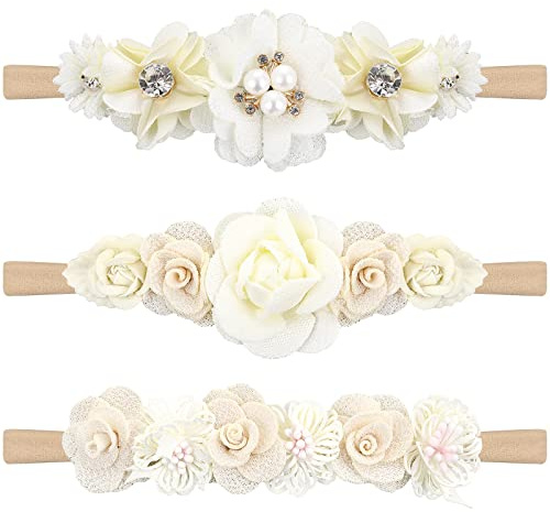 3PCS Baby Headbands – Soft Elastic Floral Hair Bows for Newborn