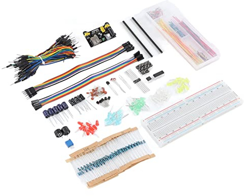 Elektronisk Komponentsortimentssats med Motstånd Kondensatorer Strömmodul Breadboard LED-lampor Jumper Ledningar Potentiometer