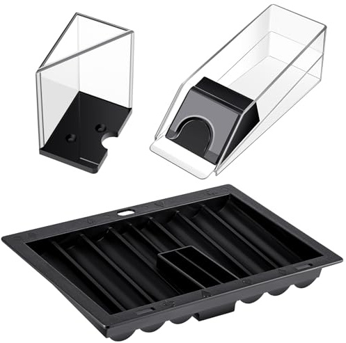 Honoson Poker Chip Tray with 6 Deck Blackjack Shoe and Discard Tray Black Poker Chip Dealer Holder Card Shoe Black Plastic Jack Dispenser Table Set for Casino Game Party Accessories