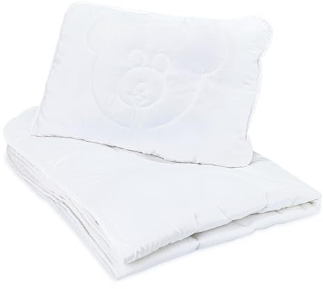 Baby Bettdecke und Kissen Kinderdecke 90x120 cm - Kinderbettdecke Kinder Bettdecken Set und Decke für Kleinkind Babybett Mikrofaser Weiß Oeko-Tex-Zertifikat