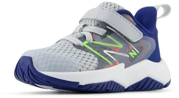 New Balance Kid's Rave Run V2 Bungee Lace with Top Strap Running Shoe, Granite/Inkwell/Pixel Green, 2 M Infant
