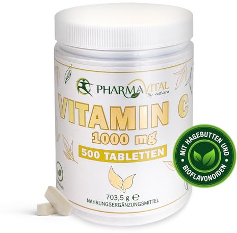 PharmaVital Vitamin C - 500 Tabletten hochdosiert 1000mg für Immunsystem & Antioxidantien Natürliche Ascorbinsäure-Quelle Stärkung der Abwehrkräfte Kollagenbildung & Hautgesundheit laborgeprüft