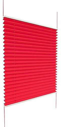 Plissee – ohne Bohren – Rollo für Fenster – Dimmbar – Höhe bis 150 cm – Breite bis 120 cm (Rot, L100 x H150 cm)