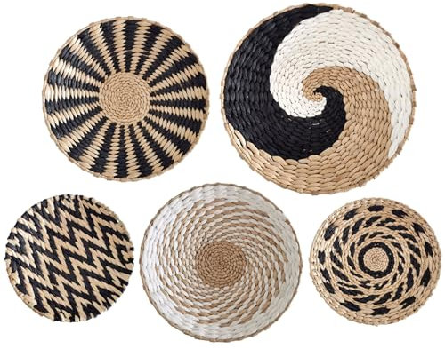Sculture Murali Decorazioni Per Cesti Da Parete 5 Pezzi Appesi Cestini Intrecciati Di Rattan