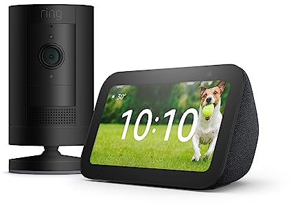 Ring Outdoor Kamera (Ring Stick Up Cam Battery), Schwarz, Funktionert mit Alexa + Der neue Echo Show 5 (3. Gen.) | Anthrazit - Smart Home-Einsteigerpaket
