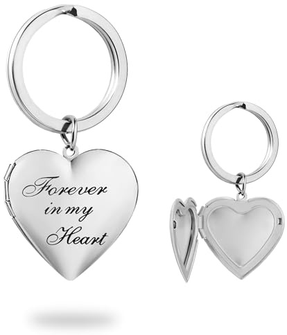 PHOCKSIN Llavero personalizado con medallón que sostiene fotos, llavero personalizable con recuerdo para fotos, regalos para mujeres y niñas, 05. Corazón plateado Forever in My Heart, 0.9 inch x 1.2