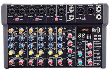 Citronic | CMA-10 Series Compact Mixer Audio Mixing Console: 99 Adjustable Digital Effects, Bluetooth Receiver, USB mp3 Audio Player/Recorder & More | 6 Mono + 2 Stereo