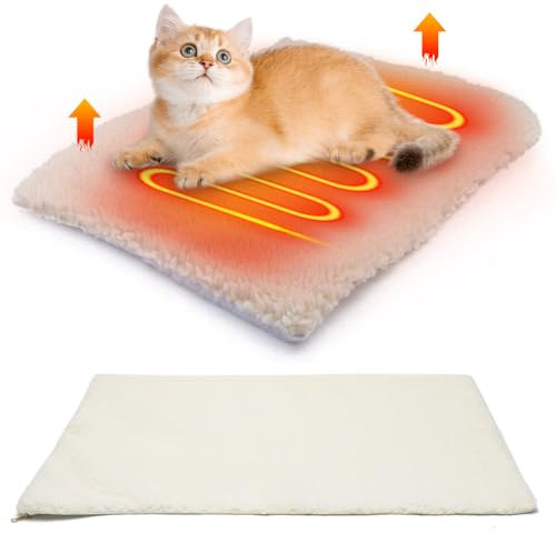 Umllpet Selbstheizende Decke Katze, Wärmedecke Katze für Katzen & Hunde, Heizdecke für Katze und Hunde, Wärmedecke Katze, Selbstheizende Katzendecke für Katze und Hunde, 60x40CM Ohne Strom(Beige)