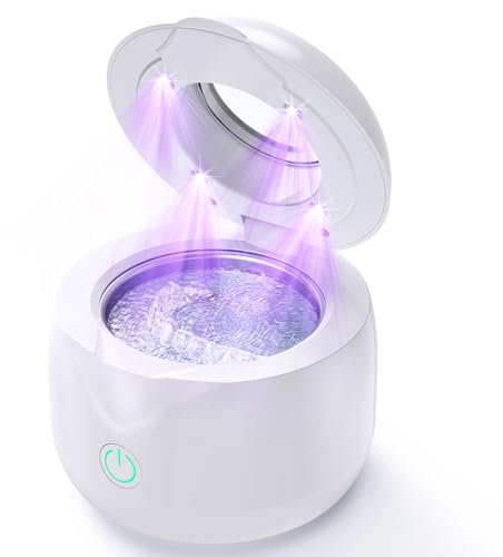CXRUY Pulitore ad ultrasuoni per la pulizia dentale UV, per protesi, allineatori, staffe, testine per spazzolino da denti, gioielli (bianco)