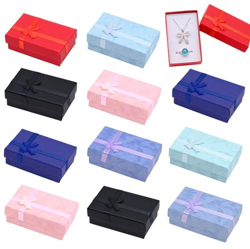 Fahibin 24 Pezzi Scatoline Piccole per Gioielli,Scatole Regalo per Gioielli,Portagioie Cartone con Inserto in Velluto per anelli, orecchini, collane e braccialetti（6 colori）