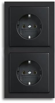 Busch-Jaeger future® linear Komplett-Set: 2x 20 EUC-885 SCHUKO® Steckdosen-Einsatz + 1722-885K Abdeckrahmen 2-fach, Future Linear schwarz matt 55x55 mm