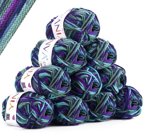 Crochet Yarn Set Acrylic Yarn Knitting Wool 10 x 25g 5-Ply Each for Crochet Project DIY Crafts Blanket Socks Dolls for Beginners Adults-Purple