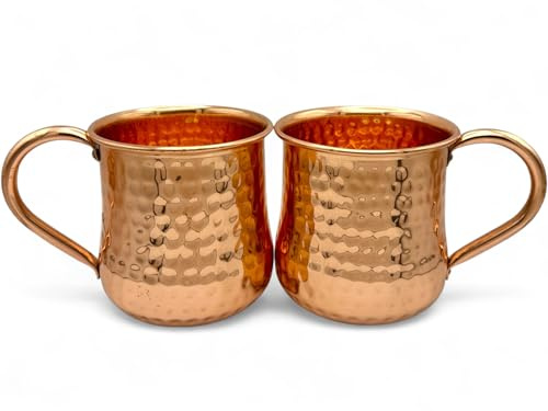 Wooden Baker Handcrafted Solid Copper Moscow Mule Mugs – Hammered Finish, Riveted Handles, 16 oz Set of 2 – No Interior Lining for Authentic Taste