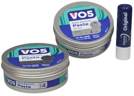 VO5 Matt Rework Paste 75ml Twin Pack – Flexible Hold, Natural Finish, Perfect for Everyday Styling With Free Orignial Lip Balm