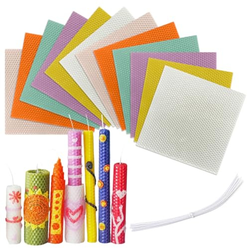 Lot de 12 plaques de cire d'abeille colorées de 20 x 20 cm - Feuilles de cire d'abeille pour la fabrication de bougies - Pour adultes et enfants