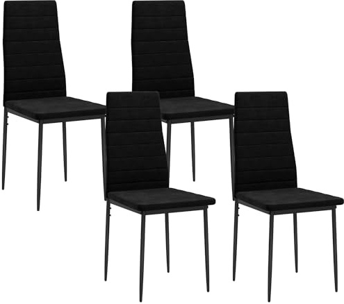 HOMCOM Esszimmerstühle 4er-Set Küchenstuhl mit Rückenlehne, Samtoptik, Armlose Stühle, Polsterstuhl mit Metallbeine, Sessel für Esszimmer, Wohnzimmer, Schwarz