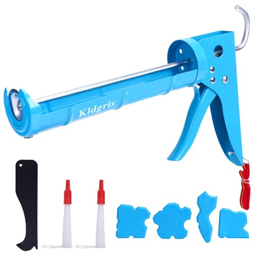Kldgris Sealant Caulking Gun Silicone Gun Kit with Caulk Remover Tool & 2 Silicone Nozzles for Caulking Removal, Bathroom & Shower Caulk