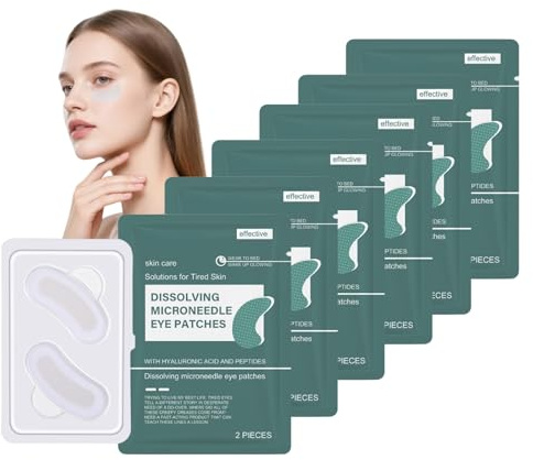 Microneedle Eye Patches - Anti Wrinkle Patches - Micro Needle Patches with Peptides,Hyaluronic Acid - Hydrating and moisturizing eye mask (6PCS Dissolving Microneedle Eye Patches)