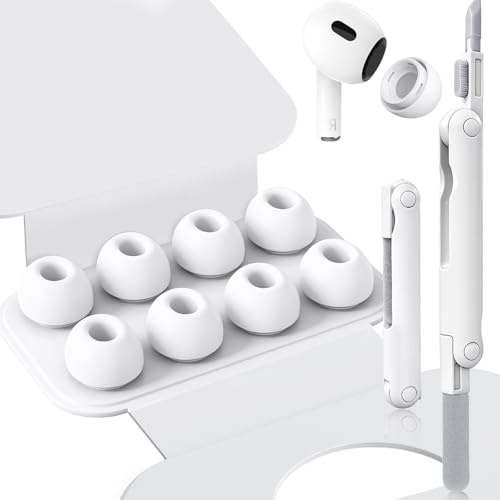 flintronic 4 Pares de Almohadillas de Repuesto para Air/Pods Pro de Segunda y Primera Generación,con Orificio para ReduccióN de Ruido, 3 in 1 Kit de Limpieza, Tapones Silicona Almacenamiento Portátil