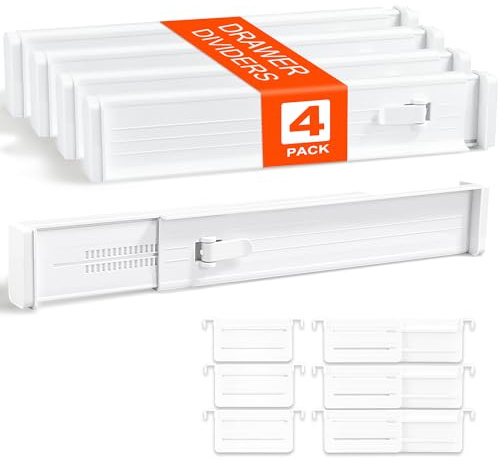 6 separatori per cassetti regolabili in plastica (32.3 – 59 cm), divisori per cassetti organizer con divisori e altezza > 10,5 cm, organizzatore cassetti per cucina, camera da letto, cassettiera, bia