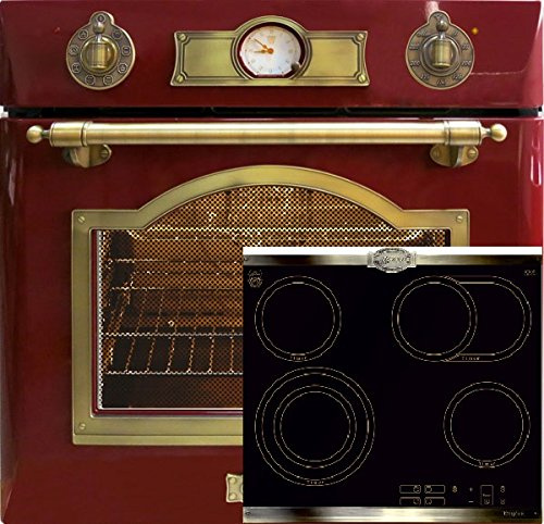 Retro induktionsspis set autark kejsare Empire/inbyggd ugn 67 l i rött induktionshäll 60 cm i svart/självrengörande/roterande spett/inbyggd ugn/spis/ugn-kokplats-kombination/