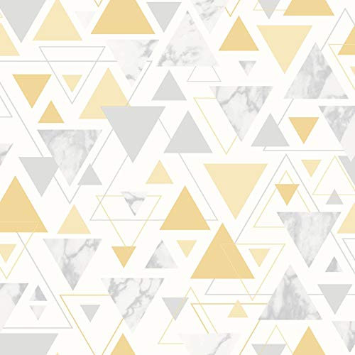 Debona Chantilly Yellow & Silver Geometric Triangle Marble Wallpaper 5014