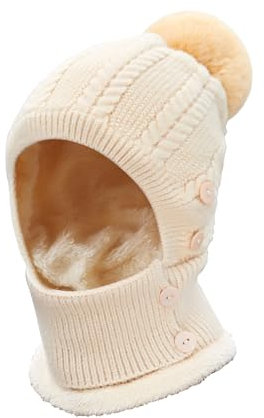 TAGVO Winter Warm Strickmütze&Halswärmer-Sets, Flexible mit Haarball, weiches, dickes Fleece gefüttert, verstellbare Gesichtsmaske für Frauen Outdoor-Sportarten, Wintergeschenk