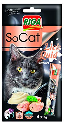 RIGA - Socat Lick Quid - Friandises Pour Chat - Snack Humide Au Thon - Crème A Lécher - Riche En Protéines - Sans Céréales - Faible En Graisses - Récompense Idéale - 4 x14g