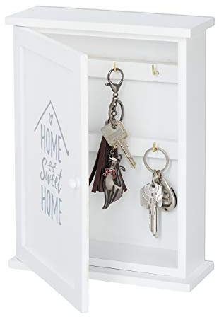 Relaxdays Cassetta Portachiavi da Muro, in Legno, Design Home Sweet Home, Rustico, Appendichiavi, 29 x 22 x 8 cm, Bianco