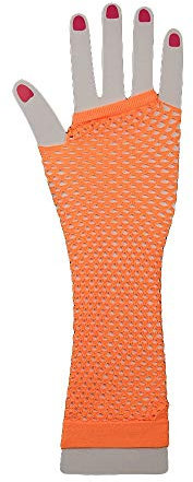 The Glowhouse 80er Jahre Neon Fischnetz Handschuhe Kurz und Lang Lebendige Farben, Langes Orange, Einheitsgröße