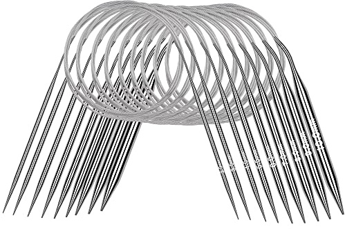 Coopay Set di 9 ferri da maglia circolari da 120 cm, in acciaio inox con dimensione laser, 2,5 – 10,0 mm, lisci, per sciarpe, maglioni, coperte
