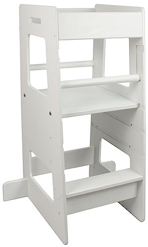 Velinda Lernstuhl Lernturm Entdeckerturm Kinderturm Montessori Küchenturm (Farbe: weiß)